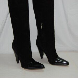 39/US9❤️ Sergio Rossi Black Suede Leather Over Knee Thigh High Heels BOOTS ITALY